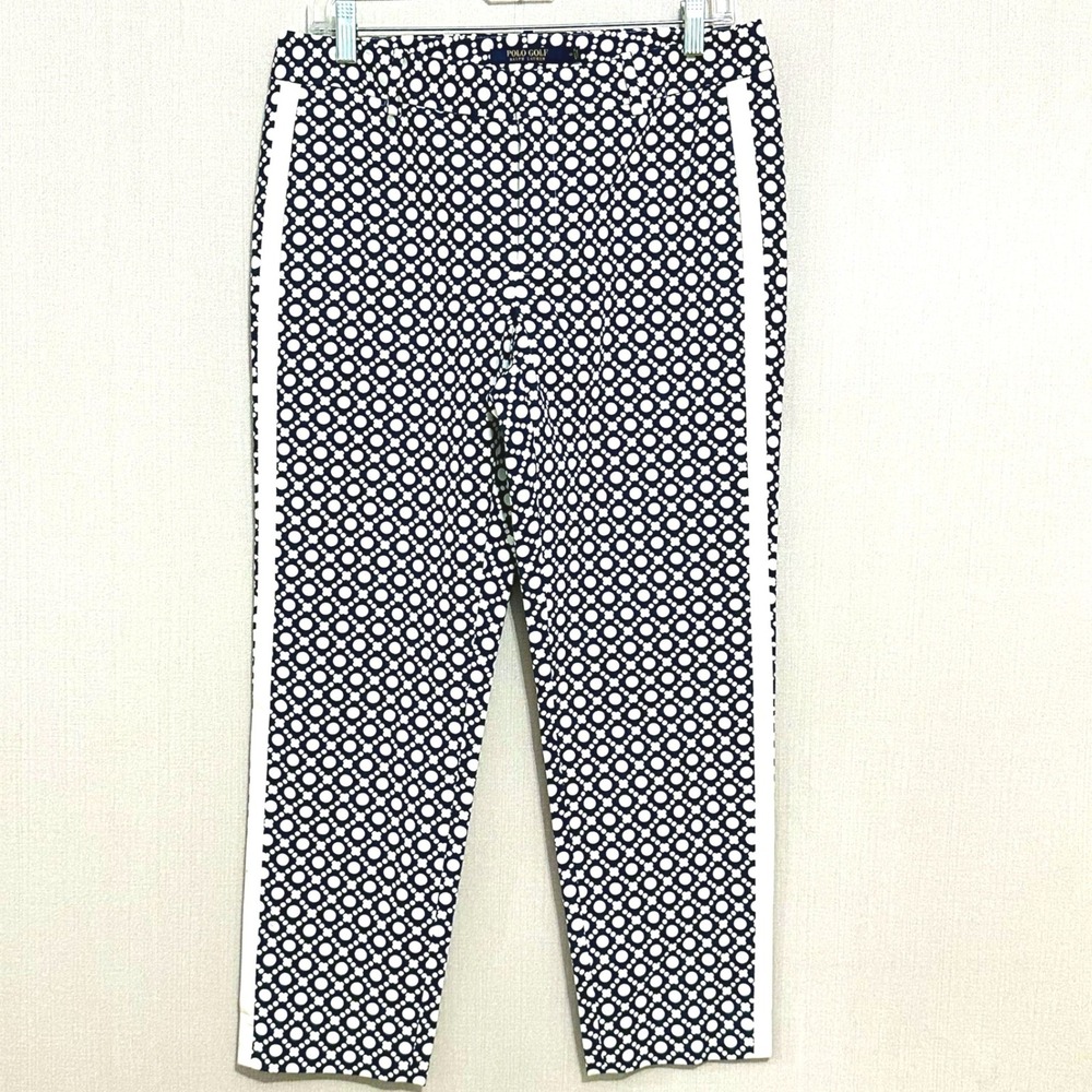 Polo Golf Ralph Lauren Mariposa Capri Pants Navy White Geometric Stripe Size 6